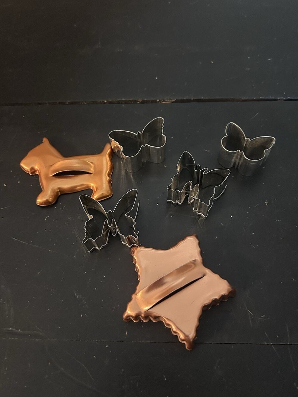 Vintage Metal Cookie Cutters Lot of 6 Butterfly Dog Bell Unbranded